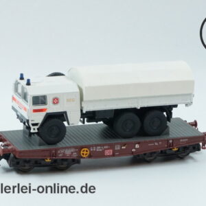 Märklin Spur H0 | 48670 Schwerlastwagen mit Johanniter MAN-LKW 7t | Flachwagen der DB in OVP