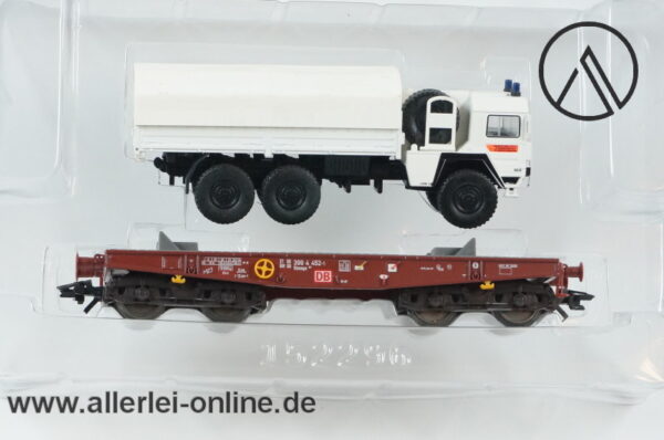 Märklin Spur H0 | 48670 Schwerlastwagen mit Johanniter MAN-LKW 7t | Flachwagen der DB