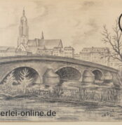 Rückers - Frankfurt am Main | Neue alte Brücke | Alte Graphitzeichnung ,gerahmt