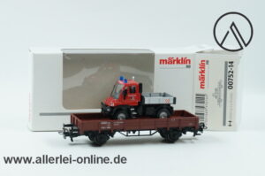 Märklin Spur H0 | 00752-14 Niederbordwagen mit MB Unimog Feuerwehr | Bahnfeuerwehr Güterwagen OVP