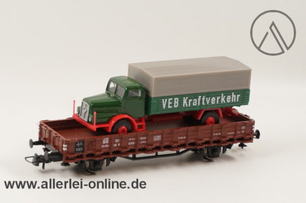 Roco H0 | 56024 Rungenwagen mit LKW Beladung | VEB Kraftverkehr Güterwagen mit OVP