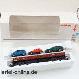 Märklin H0 | 44732 Niederbordwagen Rlmms | Autotransportwagen beladen mit 3 Modellautos in OVP