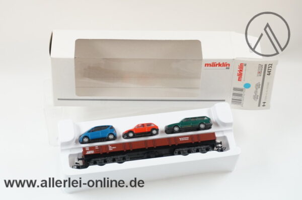 Märklin H0 | 44732 Niederbordwagen Rlmms | Autotransportwagen beladen mit 3 Modellautos in OVP