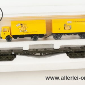 Märklin H0 | 84668 Flachwagen Rs 680 mit Wiking MAN Post-Koffer Lastzug | Postmuseumswagen 1995 OVP