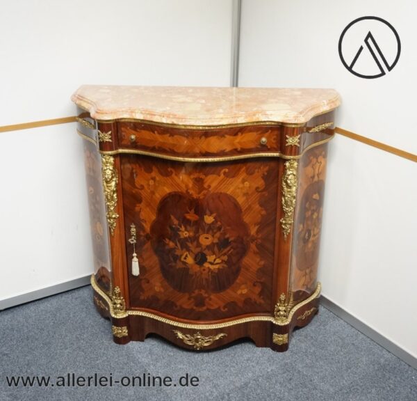 Barock Schrank | Casa Padrino Boulle Kommode mit Marmorplatte | Italienisches Antik-Stil Design Möbel-1