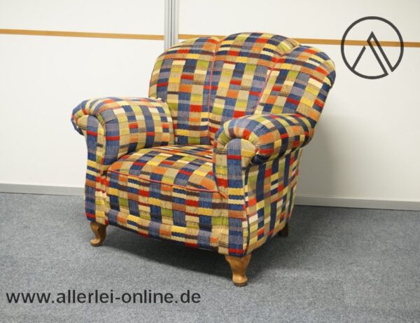 Patchwork Sessel | Antik Lounge Chair | Mehrfarbiger bunter Sessel | Vintage Bergère Sessel