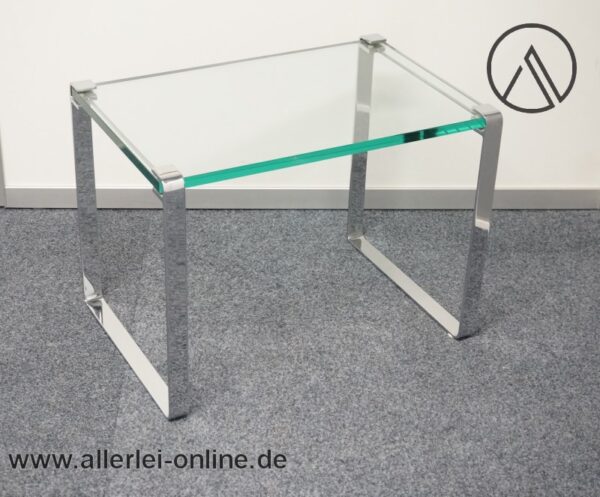 Draenert 1022 Glas-Tisch | Chrom Flachstahl Couchtisch mit Glasplatte | 60x40 cm | Vintage 60-70er Jahre Design