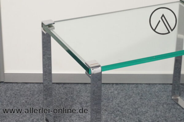 Draenert 1022 Glas-Tisch | Chrom Flachstahl Couchtisch mit Glasplatte | 60x40 cm | Vintage 60er Jahre Design