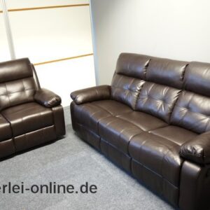 3-Sitzer Sofa und 2-Sitzer Sofa | mit verstellbarer Relaxfunktion | dunkelbraun | Leder Sitzmöbel
