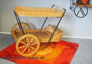 Servierwagen | Teewagen | String Design Metall mit Korbgeflecht | Vintage Mid Century 60s Barwagen