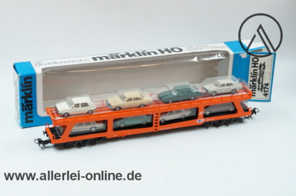 Märklin H0 | 4174 Reisezug-Autotransportwagen beladen mit 8 Wiking Modellen | DDm 51 81 98-80 002-2 der ÖBB mit OVP