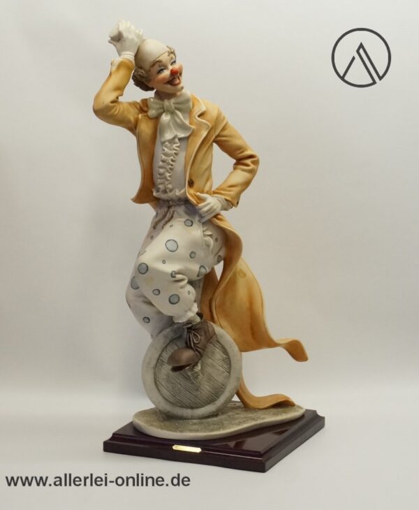 Giuseppe Armani Porzellanfigur | Clown auf Einrad | Vintage Clown-Figur | G.Armani für Capodimonte | 47 cm