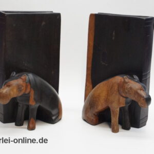 Vintage Buchstützen Paar | Figürliche Tierfigur Edelholz Bücherhalter | 60s Mid Century Bookends