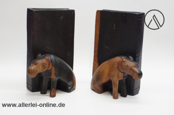 Vintage Buchstützen Paar | Figürliche Tierfigur Edelholz Bücherhalter | 60s Mid Century Bookends