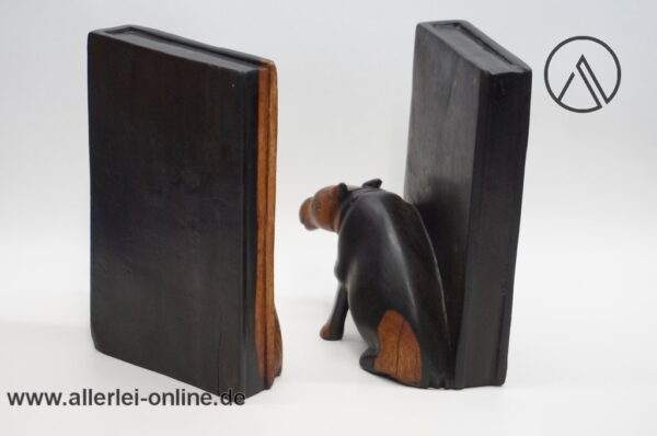 Vintage Buchstützen Paar | Figürliche Tierfigur Edelholz Bücherhalter | 60s Mid Century Bookends 3