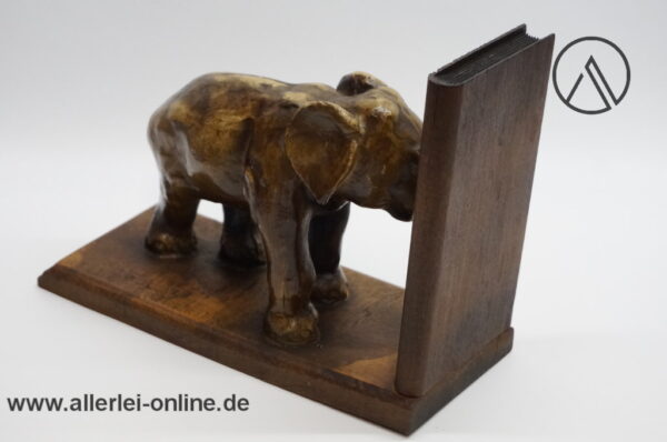 Vintage Elefanten Buchstützen Paar | Figürliche Tierfigur Edelholz Bücherhalter | 60s Mid Century Bookends5