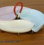 Keramik Schalen-Set | Anbietschalen mit Metallkorb | Pastellfarben | Vintage Mid Century Pottery