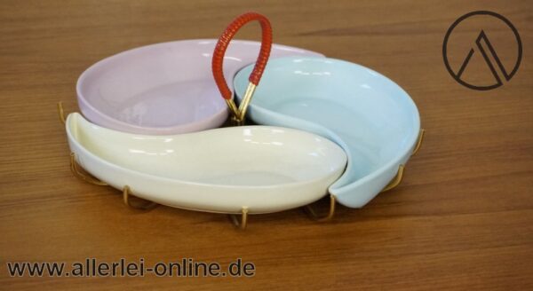 Keramik Schalen-Set | Anbietschalen mit Metallkorb | Pastellfarben | Vintage Mid Century Pottery