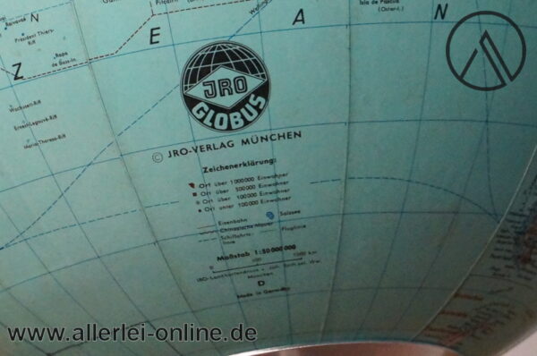Glas Globus | JRO Verlag München Erdglobus ,beleuchtet | 1:50 000 000 | Ø 25 cm | Vintage 60er