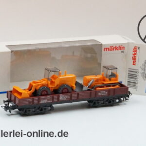 Märklin H0 | 4474 Niederbordwagen Beladen mit Wiking Radlader und Raupe | Güterwagen OVP