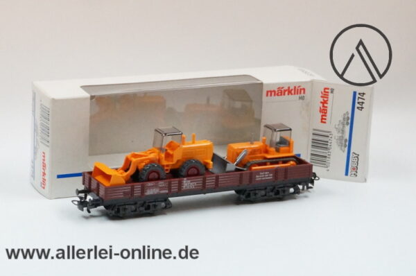 Märklin H0 | 4474 Niederbordwagen Beladen mit Wiking Radlader und Raupe | Güterwagen OVP