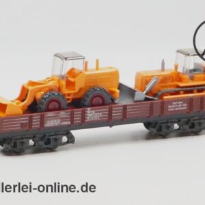 Märklin H0 | 4474 Niederbordwagen Beladen mit Wiking Radlader und Raupe | Güterwagen mit OVP