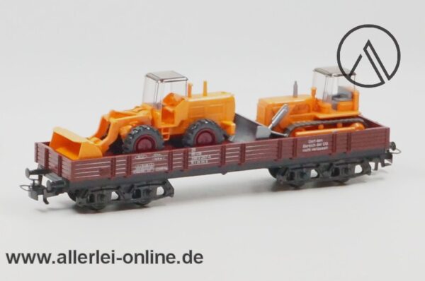 Märklin H0 | 4474 Niederbordwagen Beladen mit Wiking Radlader und Raupe | Güterwagen mit OVP