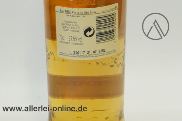 Alte Version Bacardi Oro | Casa Fundada | Brauner Rum | 37,5% | 0,7 L