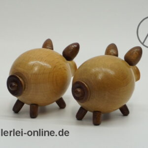 Vintage Pfeffer & Salz Streuer | Schwein | Holz Schweinchen 1