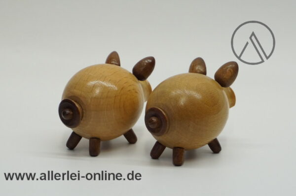 Vintage Pfeffer & Salz Streuer | Schwein | Holz Schweinchen 1