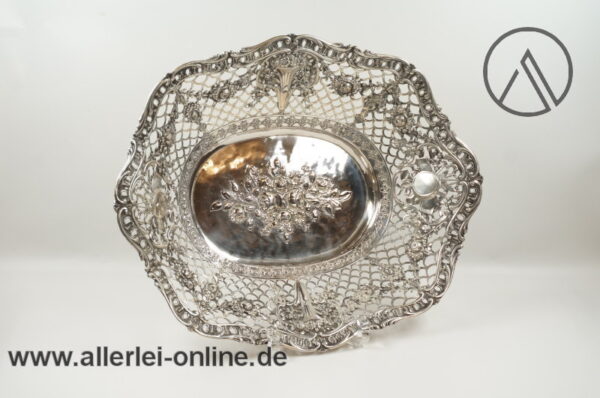 Ovale 800er Silber Durchbruchschale | Silberschale | Obstschale mit Rosendekor | 475 gr.