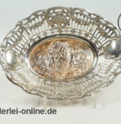 Ovale 835er Silber Durchbruchschale | Silberschale mit Putten | Engel Dekor | Punze Halbmond + Krone