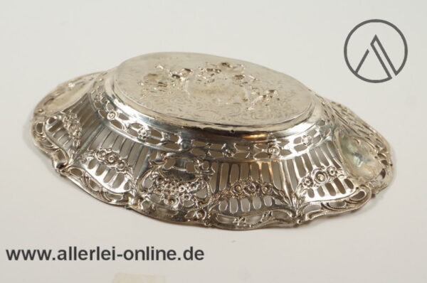 Ovale 835er Silber Durchbruchschale | Silberschale mit Putten | Engel Dekor | Punze Halbmond + Krone 3