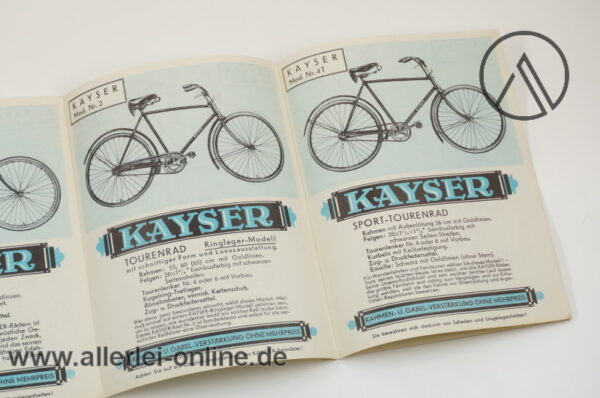 Original KAYSER Fahrräder | Faltprospekt Broschüre | Werbebroschüre um 1910/1930