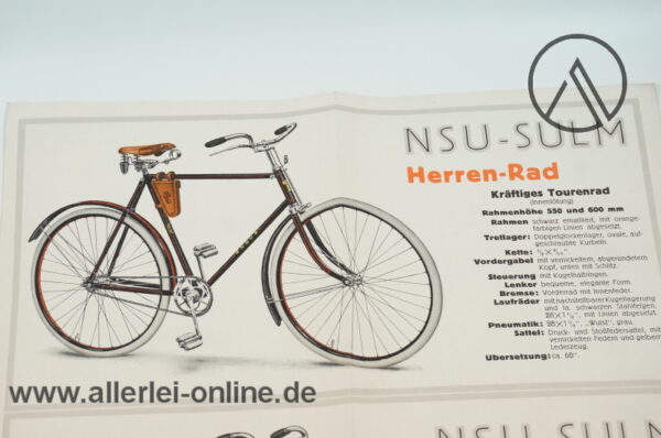 Original NSU Sulm | Rad Fahrrad Faltprospekt | Broschüre Werbebroschüre DRGM um ca. 1910 / 1920-1