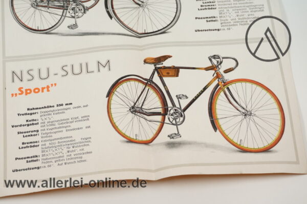 Original NSU Sulm | Rad Fahrrad Faltprospekt | Broschüre Werbebroschüre DRGM um ca. 1910 / 1920-2