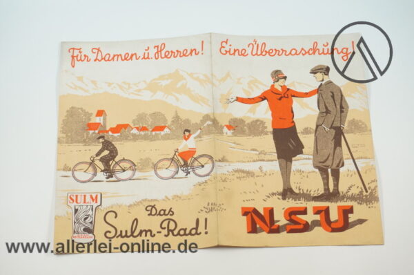 Original NSU Sulm | Rad Fahrrad Faltprospekt | Broschüre Werbebroschüre DRGM um ca. 1910 / 1920