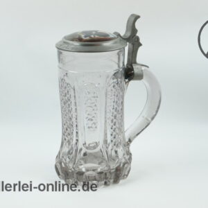 G. Staub Lohr am Main Reichszinn Krug | Glaskrug mit Zinndeckelkrug Auerhahn Porzellanbild