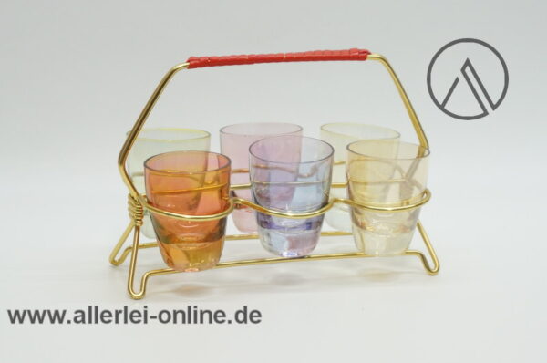 Bunte Schnapsgläser mit Halter | Schnapsglas-Set | Vintage Rockabilly 50-60er Jahre