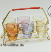 Bunte Schnapsgläser Pastellfarben mit Halter | Schnapsglas-Set | Vintage Rockabilly 50-60er Jahre