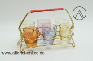 Bunte Schnapsgläser Pastellfarben mit Halter | Schnapsglas-Set | Vintage Rockabilly 50-60er Jahre