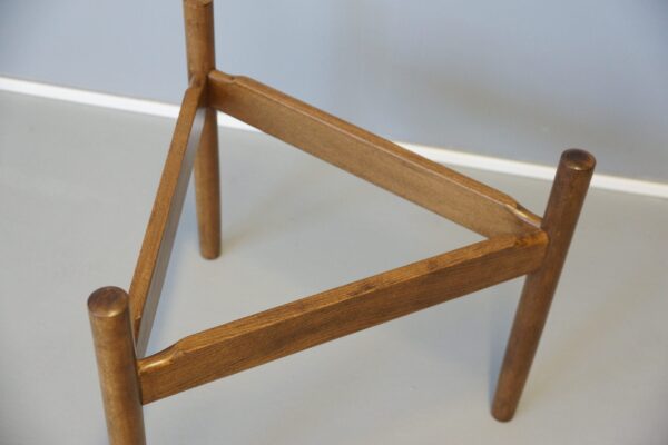 Runder Dreibein Hocker | Sitzhocker - Holz mit Polsterauflage | BLAU 70er Jahre