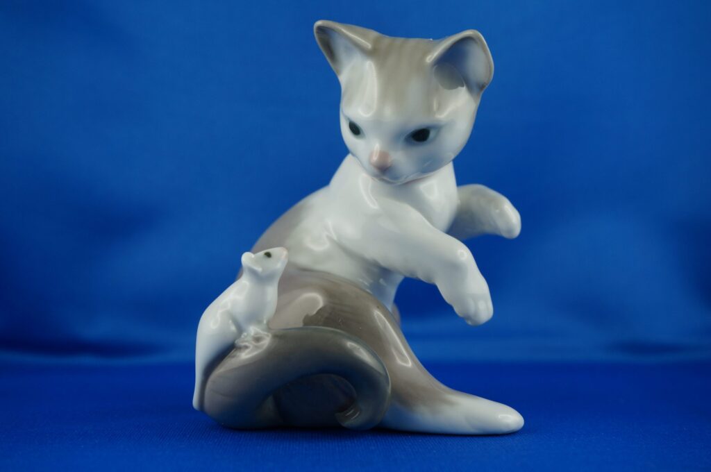 Lladro Porzellan | Katze und Maus Figur / Porzellanfigur
