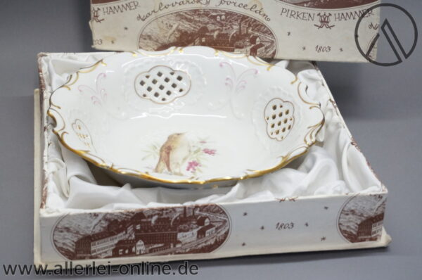 PIRKENHAMMER Porzellan Schale | Zierschale mit Vogel Motiv | Durchbrucharbeit | Goldrand 23,5 cm mit Originalkarton 1