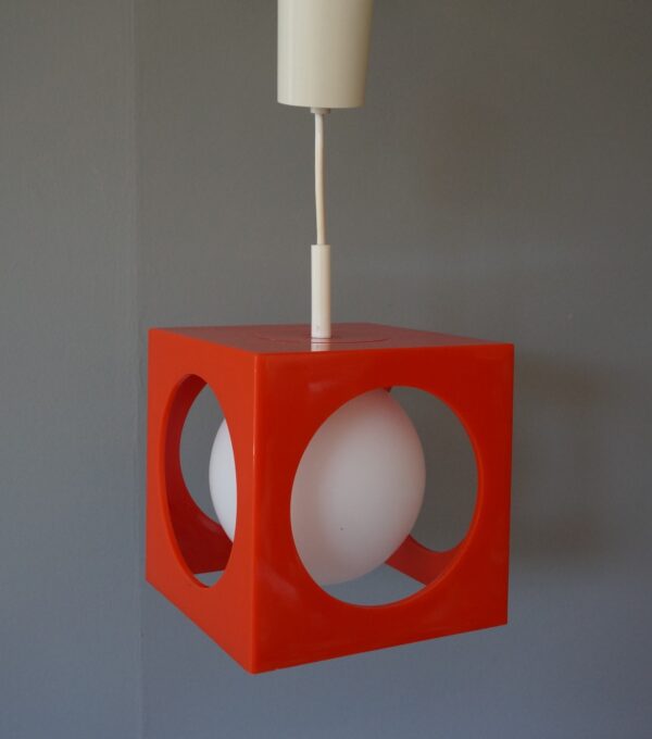 70er Jahre Orange | Kugellampe Würfel | Cube Hängeleuchte von Richard Essig