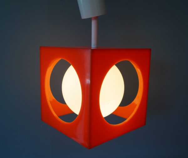 70er Jahre Orange | Kugellampe Würfel | Cube Hängeleuchte von Richard Essig -1