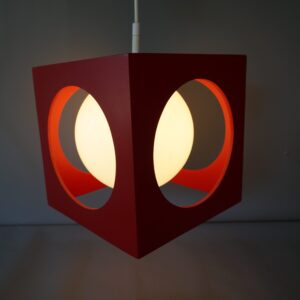 70er Jahre Kugellampe Würfel / Cube Hängeleuchte , rot-1