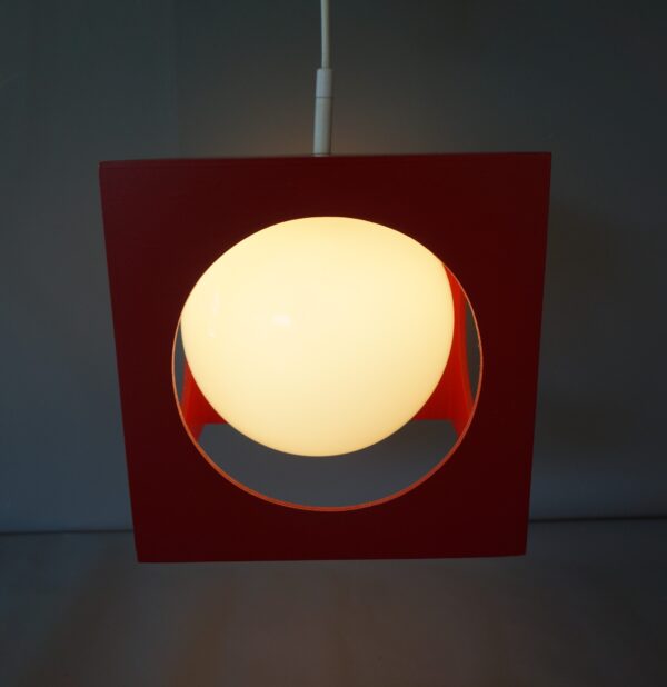 70er Jahre Kugellampe Würfel / Cube Hängeleuchte , rot-2