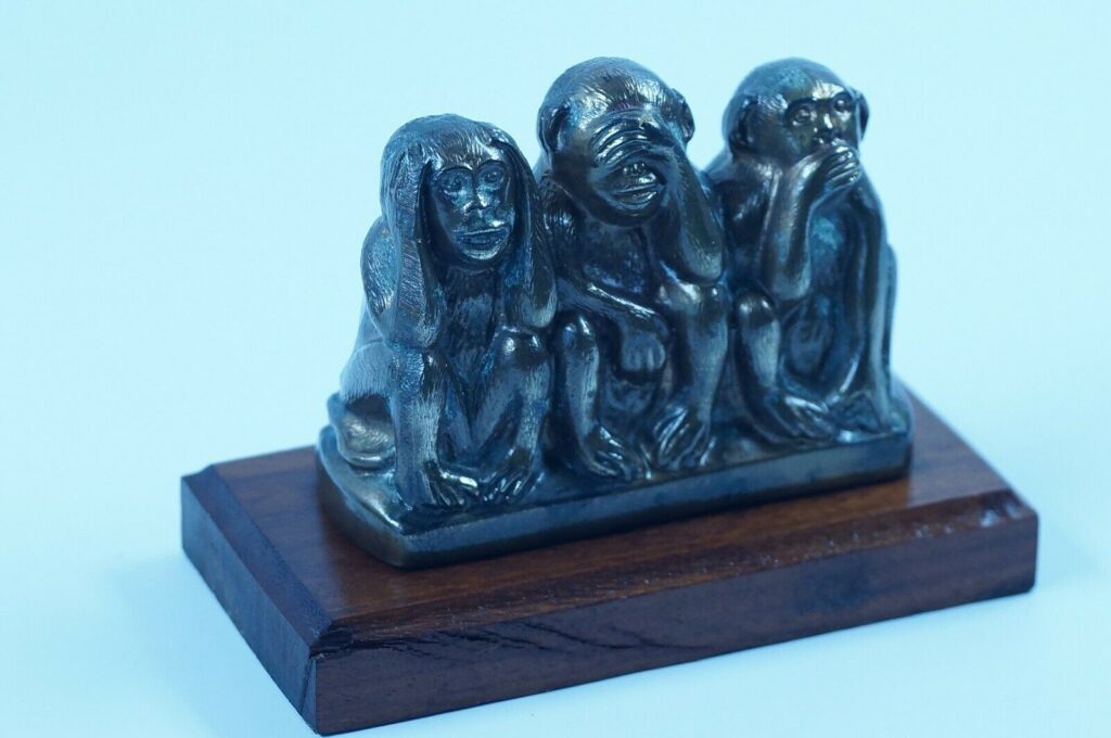 Drei weise Affen Bronze Figur | Schreibtisch Dekoration | Vintage Tierfigur
