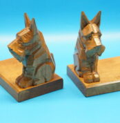 Buchstützen Paar | Hunde | West Highland Terrier | Vintage Holz Bücherhalter | 60s Mid Century Bookends